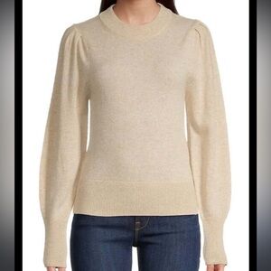 White + Warren cashmere puff sleeve crewneck‎ sandwisp heather